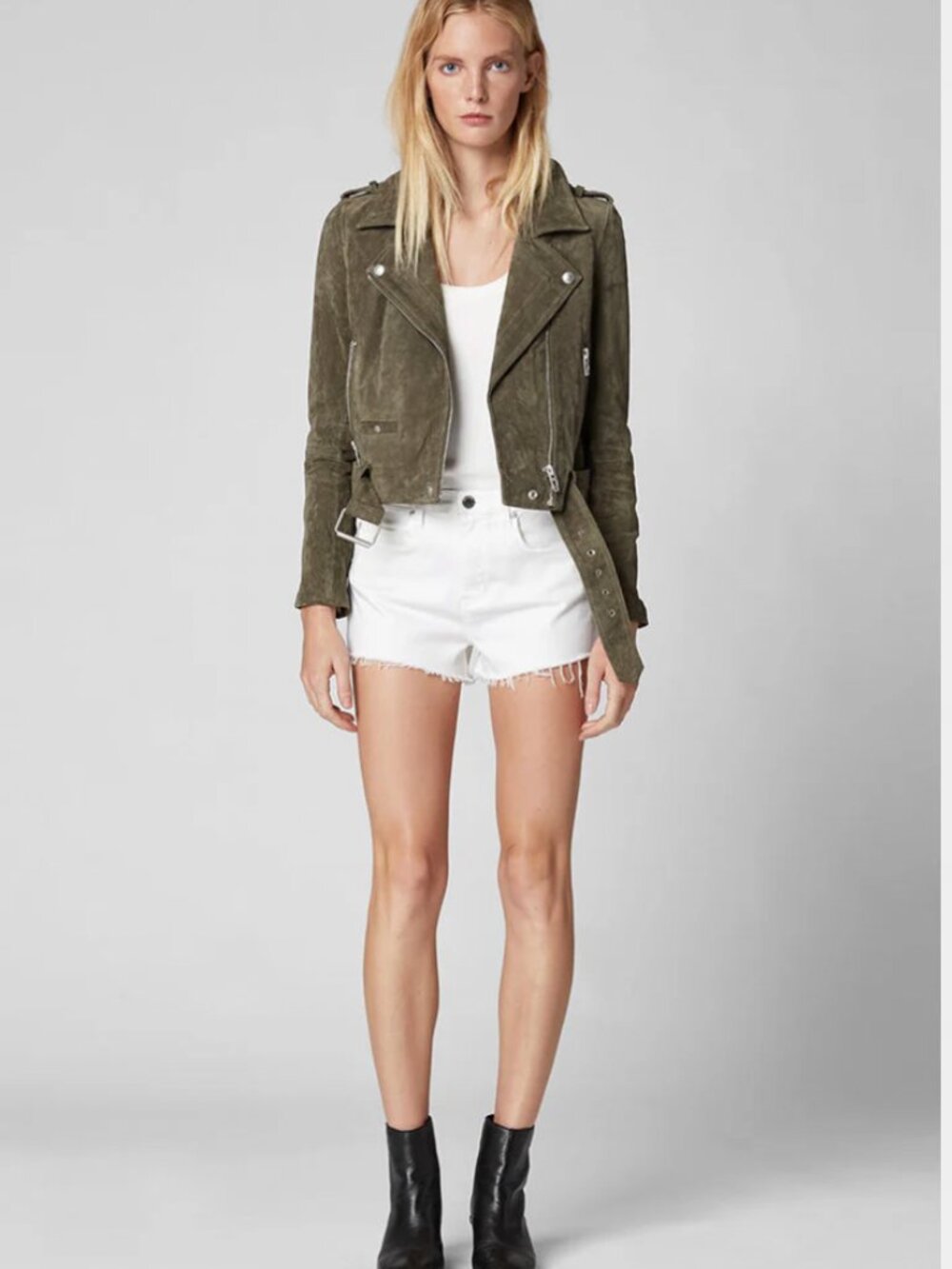 BlankNYC Suede Leather Olive Green Moto Jacket SMALL